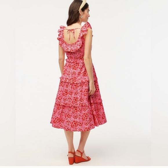 J. Crew Dresses & Skirts - J.CREW Azalea Belvedere Ruffle Midi Dress. Floral Red/Pink. Size 8